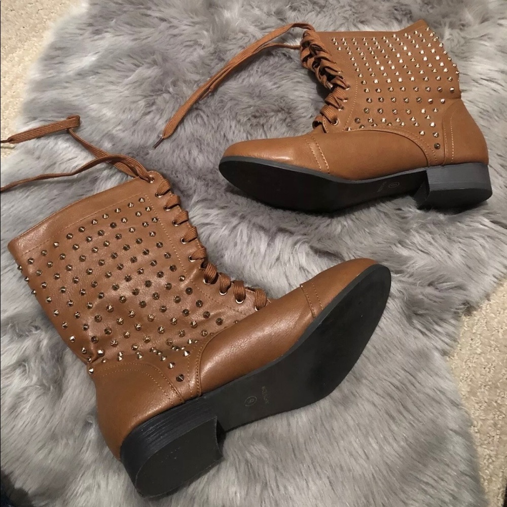 Charlotte Russe Spiked Cognac Combat Boots